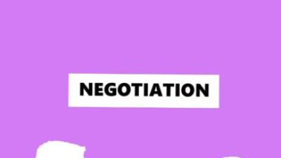 Illustration of entrepreneurs wearing formal clothes shaking hands while having meeting against purple background