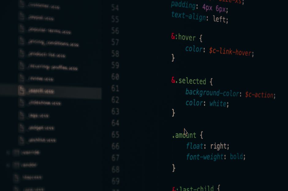 Close-up of colorful CSS code lines on a computer screen for web development.